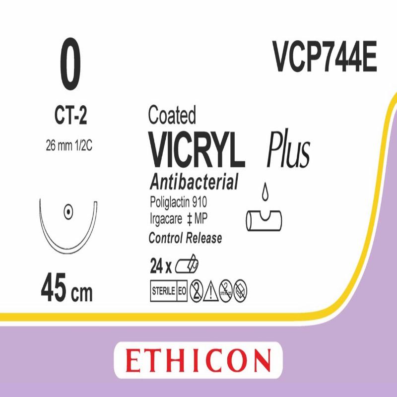 VICRYL PLUS фіолетовий 8X45см M3.5 USP0 одна голка CT-2 Control Release, тип колюча Taper Point, 26мм, 1/2 кола